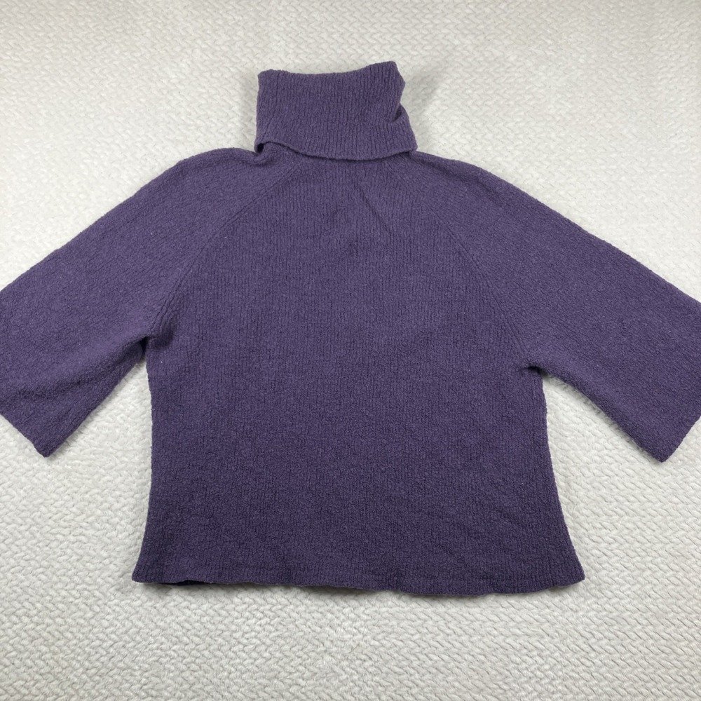 Eileen Fisher Turtleneck Sweater 3/4 Sleeve Oversized Small Purple Wool Blend